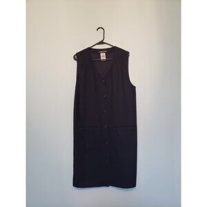 Vtg Sag Harbor Women 10 100% Wool Jumper Dress Dark Academia Button Up Navy Blue